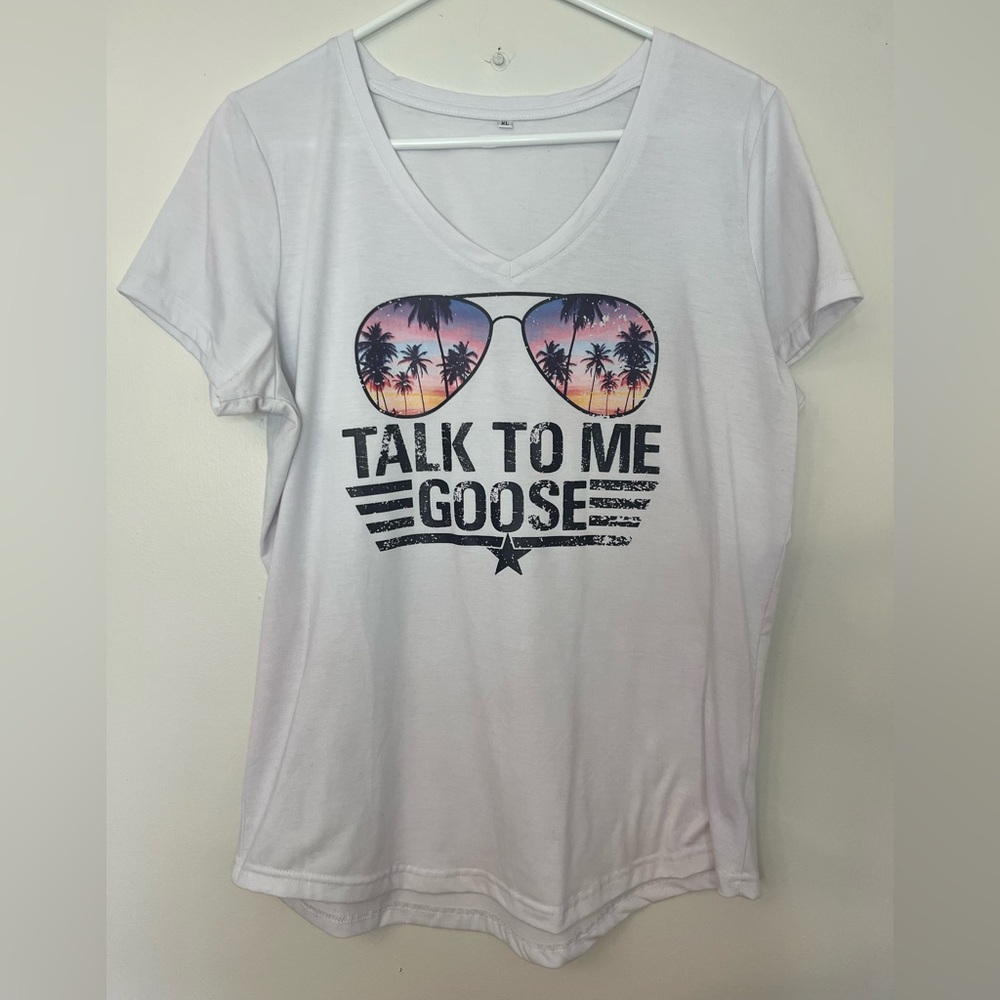 Cricut White V-Neck Top Gun Inspired Tee XL